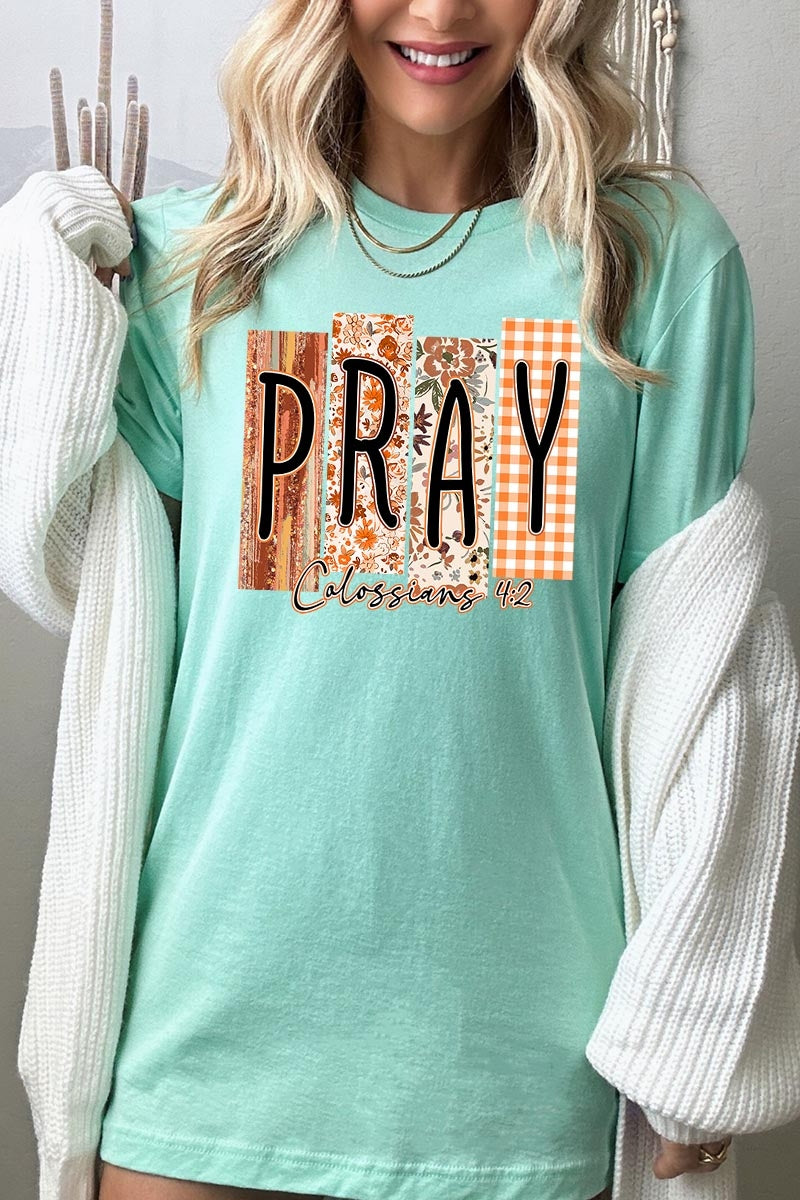 US3001P-E3166 Pray Fall Christian Graphic Plus Tee $16
