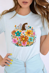 US3001-E3118 Floral Pumpkin Graphic Tee $12.5