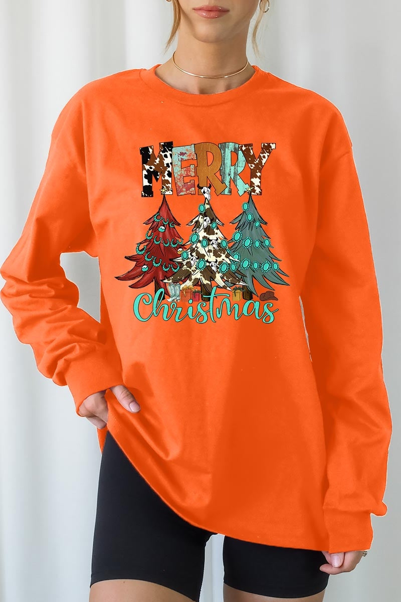 UL240-E3200 Merry Christmas Trees Graphic Long Sleeve Tee $13.75