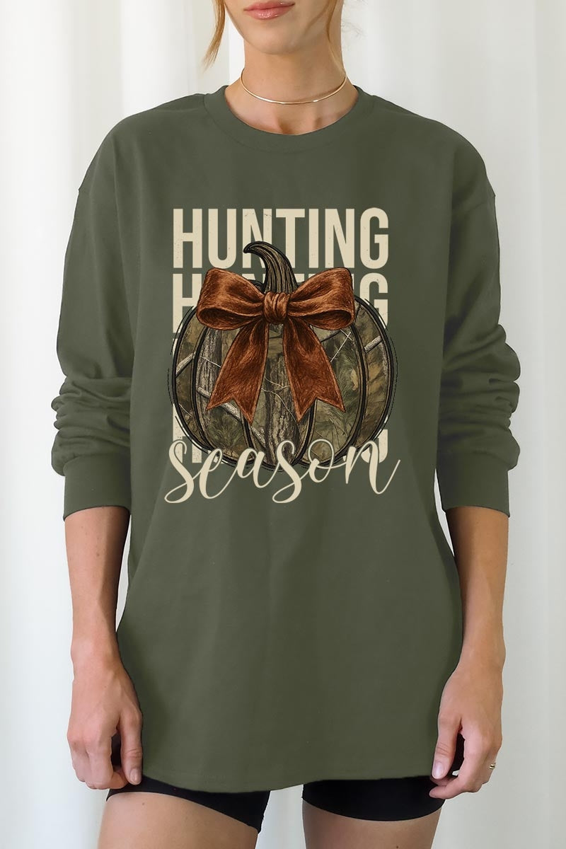 UL240-E3190 Hunting Pumpkin Bow Graphic Long Sleeve Tee $13.75