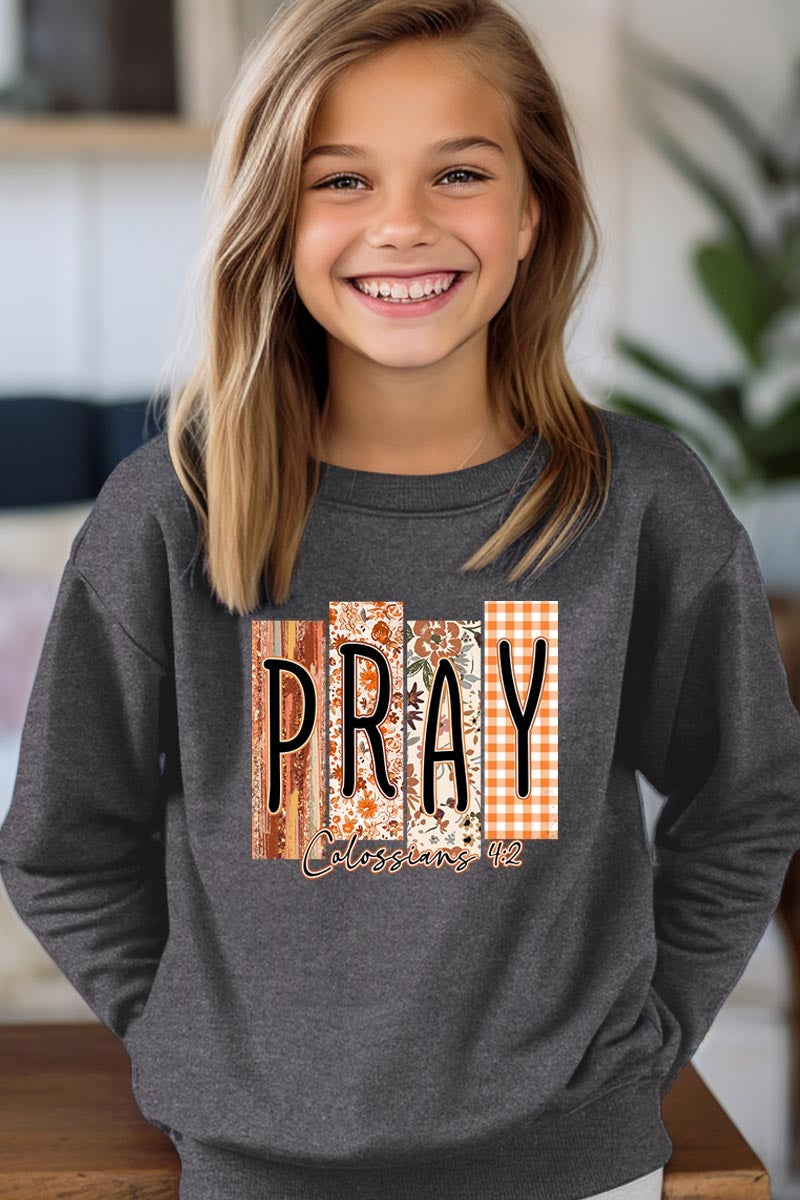 UL180B-E3166Z Pray Fall Christian Kids Graphic Sweatshirt $20