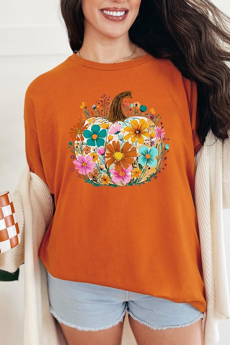 5000-E3118 Floral Pumpkin Graphic Heavy Cotton Tee $9