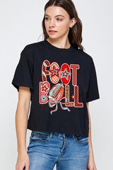CTS-E3053 Brushstroke Football Graphic Relaxed Crop Top $10.5