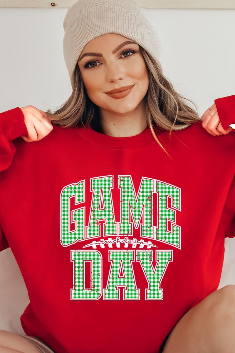 UL180P-E3128 Green Gingham Game Day Graphic Plus Sweatshirt $25