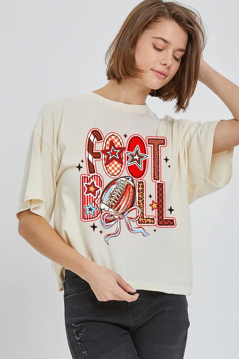 CTS-E3053 Brushstroke Football Graphic Relaxed Crop Top $10.5
