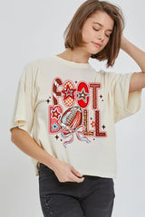 CTS-E3053 Brushstroke Football Graphic Relaxed Crop Top $10.5