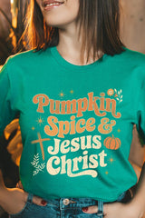 US3001P-E3164 Pumpkin Spice & Jesus Graphic Plus Tee $16
