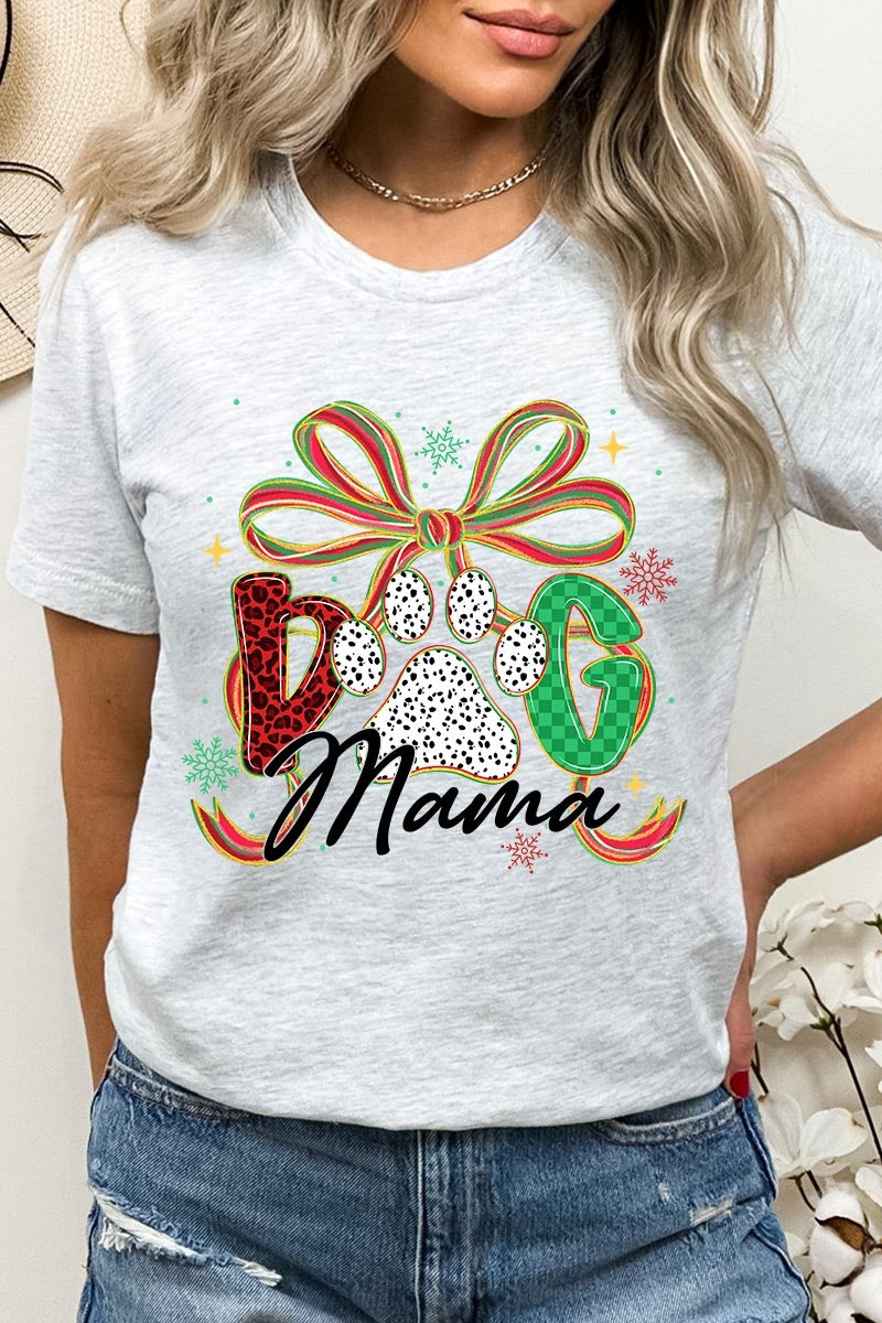 US3001-E3194 Dog Mama Christmas Paw Graphic Tee $12.5