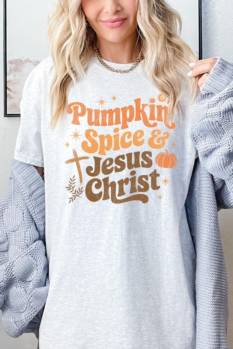 5000-E3164 Pumpkin Spice & Jesus Graphic Heavy Cotton Tee $9