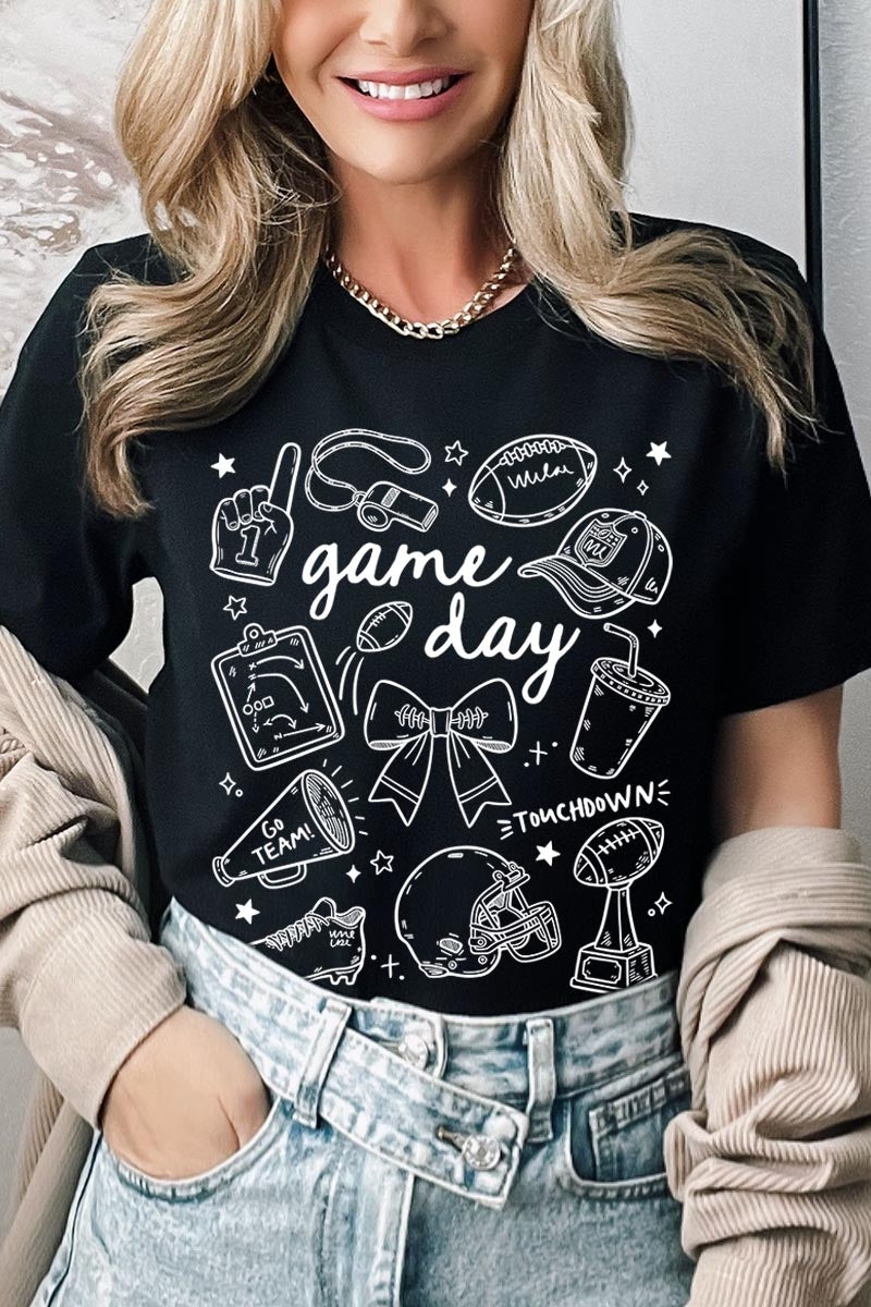 US3001-E3081 Football Doodles Graphic Tee $12.5