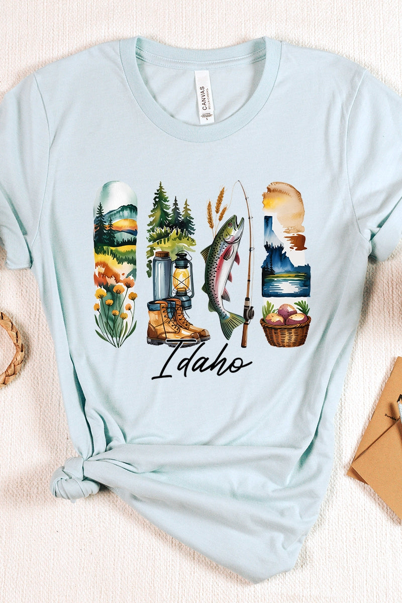US3001P-E3061ID Idaho State Brushstroke Graphic Plus Tee $16