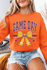 UL180-E3063 Purple Game Day Football Bow Graphic Sweatshirt $20