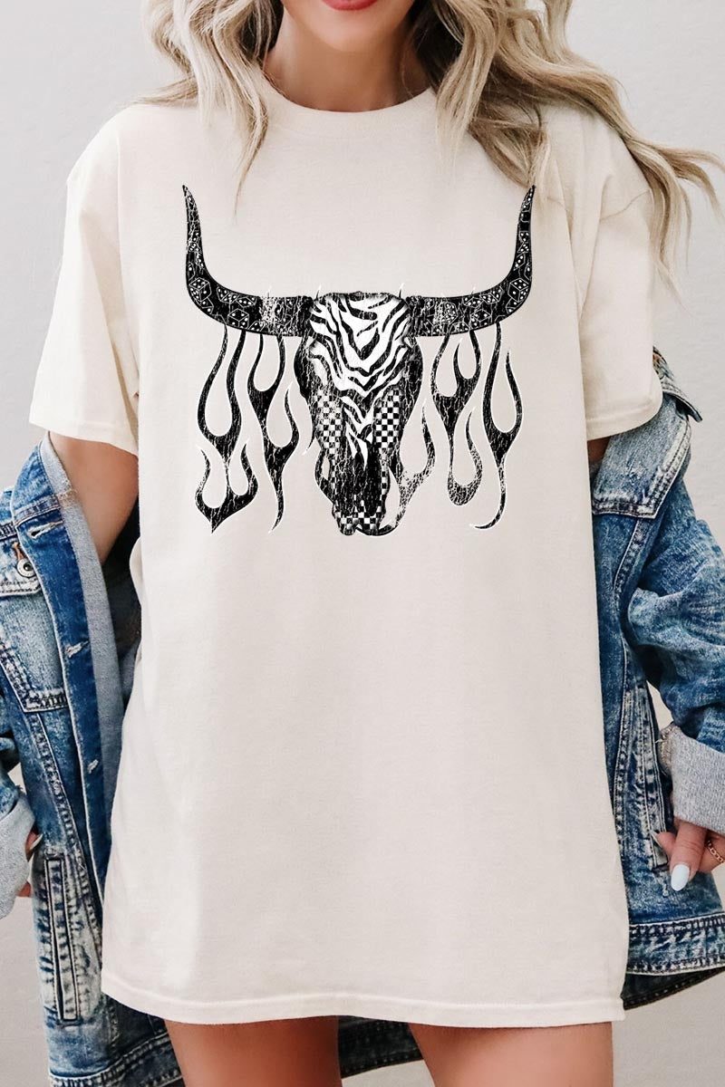 5000-E3176 Western Bullskull Graphic Heavy Cotton Tee $9