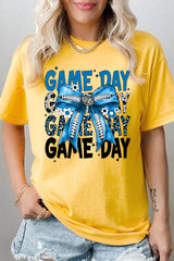 5000P-E3089 Blue Silver Football Bow Plus Heavy Cotton Tee $12.75