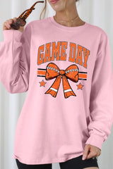 UL240-E3064 Orange Game Day Football Bow Long Sleeve Tee $13.75