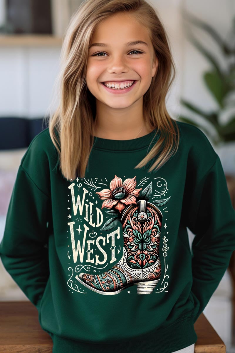 UL180B-E3100Z Wild West Cowgirl Boot Kids Graphic Sweatshirt $20
