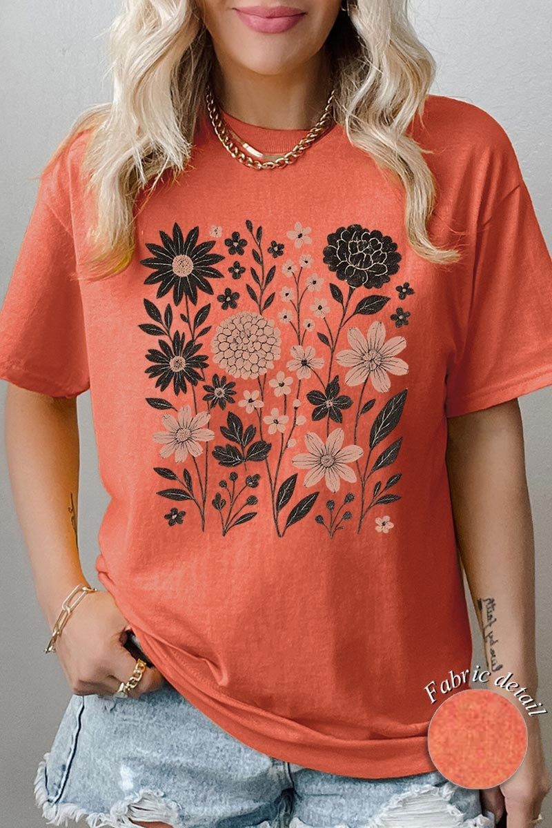 5000P-E3178 Fall Floral Garden Graphic Plus Heavy Cotton Tee $12.75