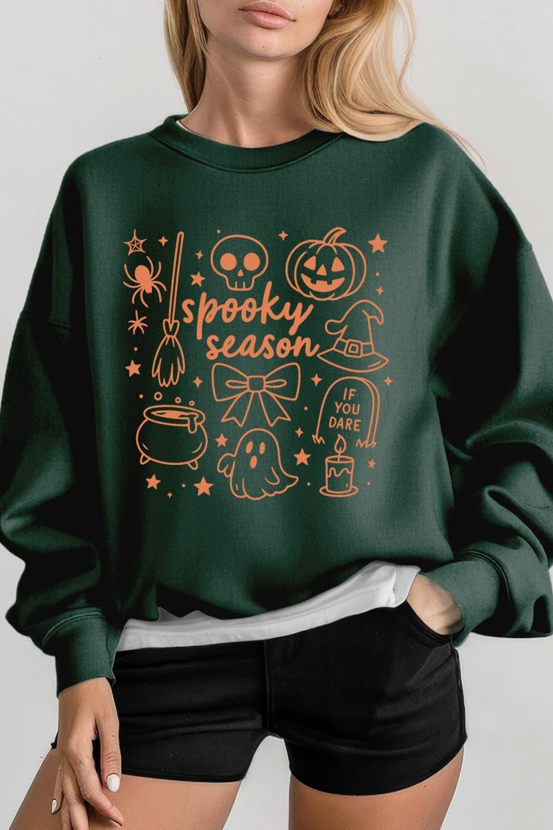 UL180P-E3141 Halloween Doodle Graphic Plus Sweatshirt $25