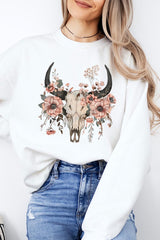 UL180P-E3113 Western Skull Floral Graphic Plus Sweatshirt $25