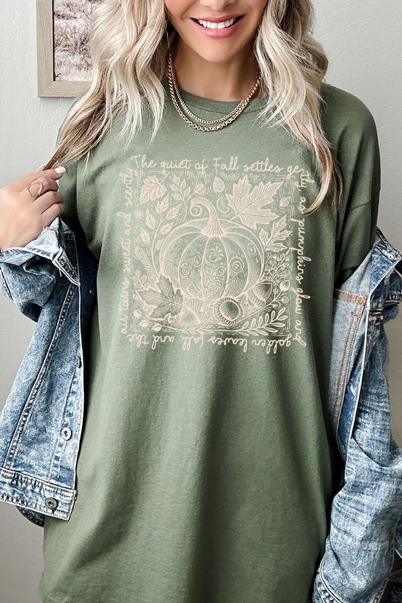 5000P-E3112 Pumpkin Botanical Graphic Plus Heavy Cotton Tee $12.75