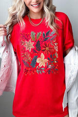 5000-E3186 Floral Christmas Graphic Heavy Cotton Tee $9