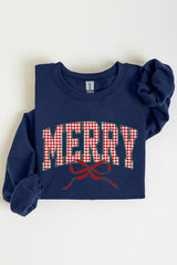 UL180-E3206 Plaid Merry Christmas Bow Graphic Sweatshirt $20