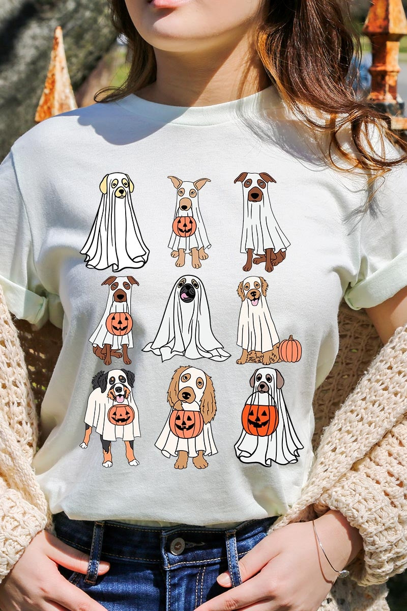US3001-E3106 Halloween Ghost Dog Graphic Tee $12.5