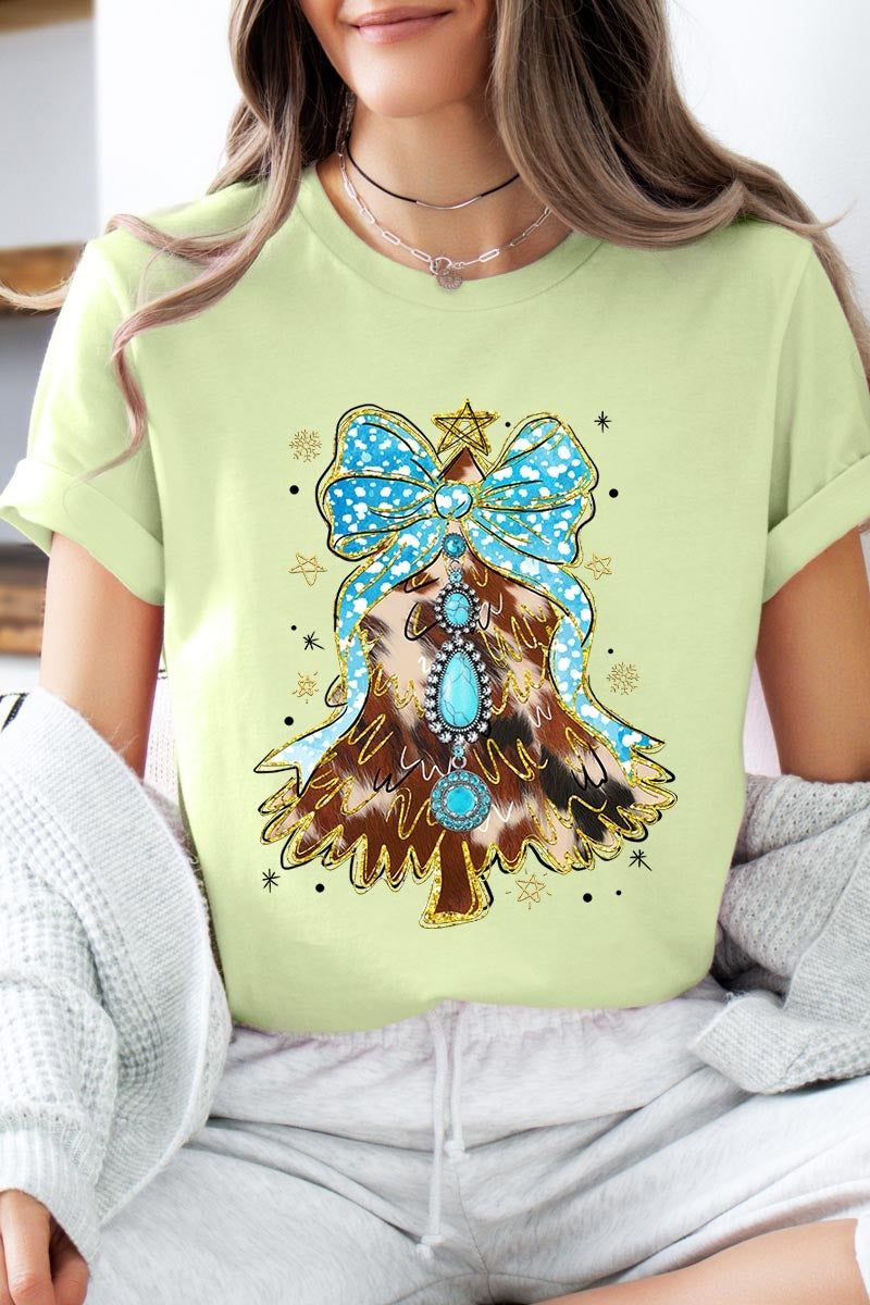 US3001-E3184 Turquoise Christmas Tree Graphic Tee $12.5