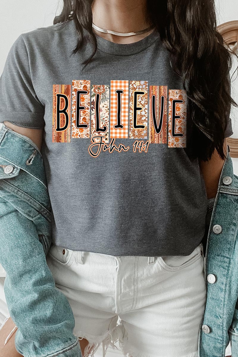 US3001P-E3167 Believe Fall Christian Graphic Plus Tee $16