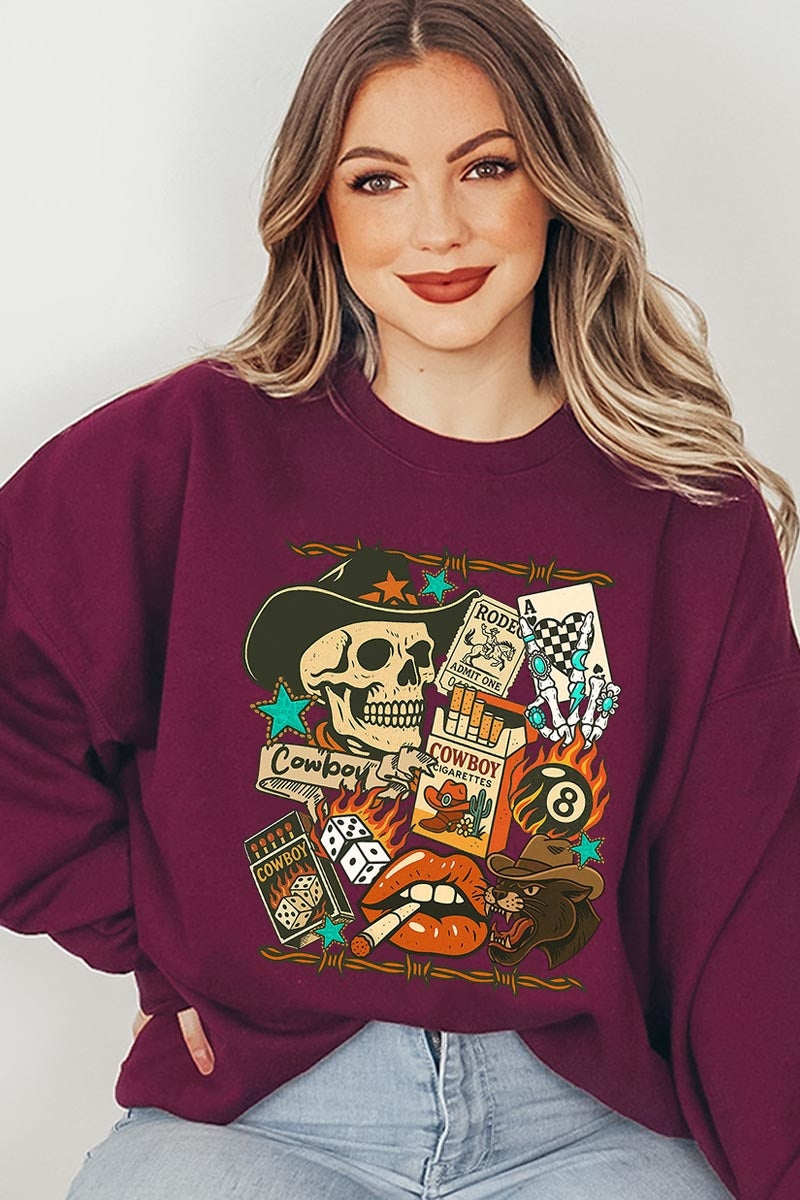 UL180P-E3096 Vintage Western Collage Graphic Plus Sweatshirt $25