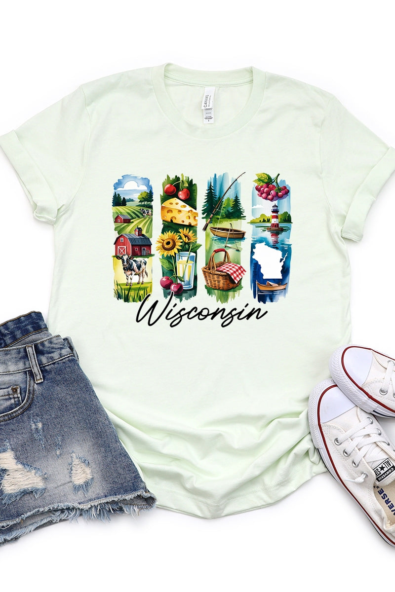 US3001P-E3061WI Wisconsin State Brushstroke Graphic Plus Tee $16