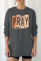 UL240-E3166 Pray Fall Christian Graphic Long Sleeve Tee $13.75