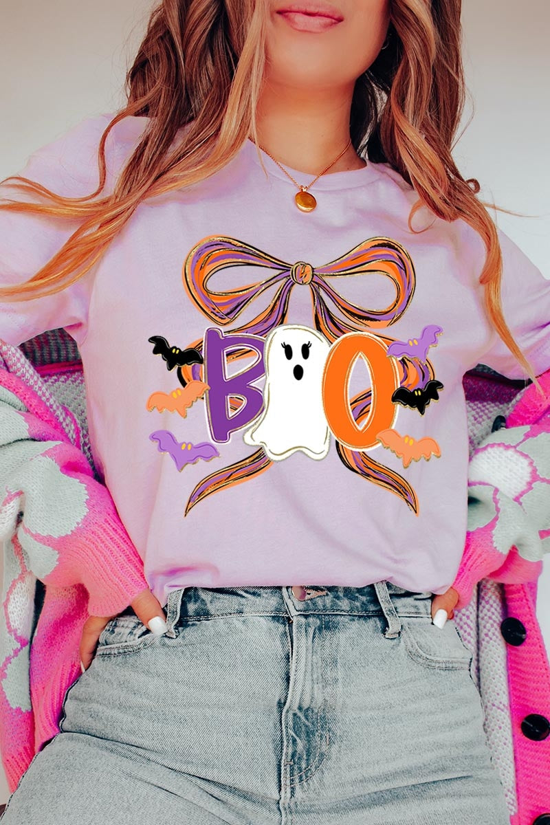 US3001-E3120 Boo Brushstroke Bow Graphic Tee $12.5
