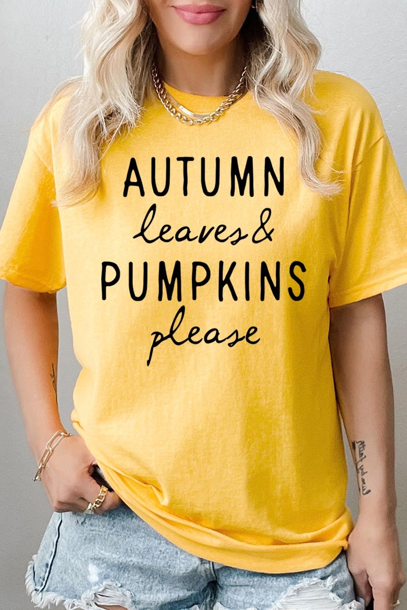 5000-E3158 Autumn Leaves Pumpkins Graphic Heavy Cotton Tee $9
