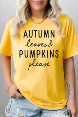 5000P-E3158 Autumn Leaves Pumpkins Graphic Plus Heavy Cotton Tee $12.75