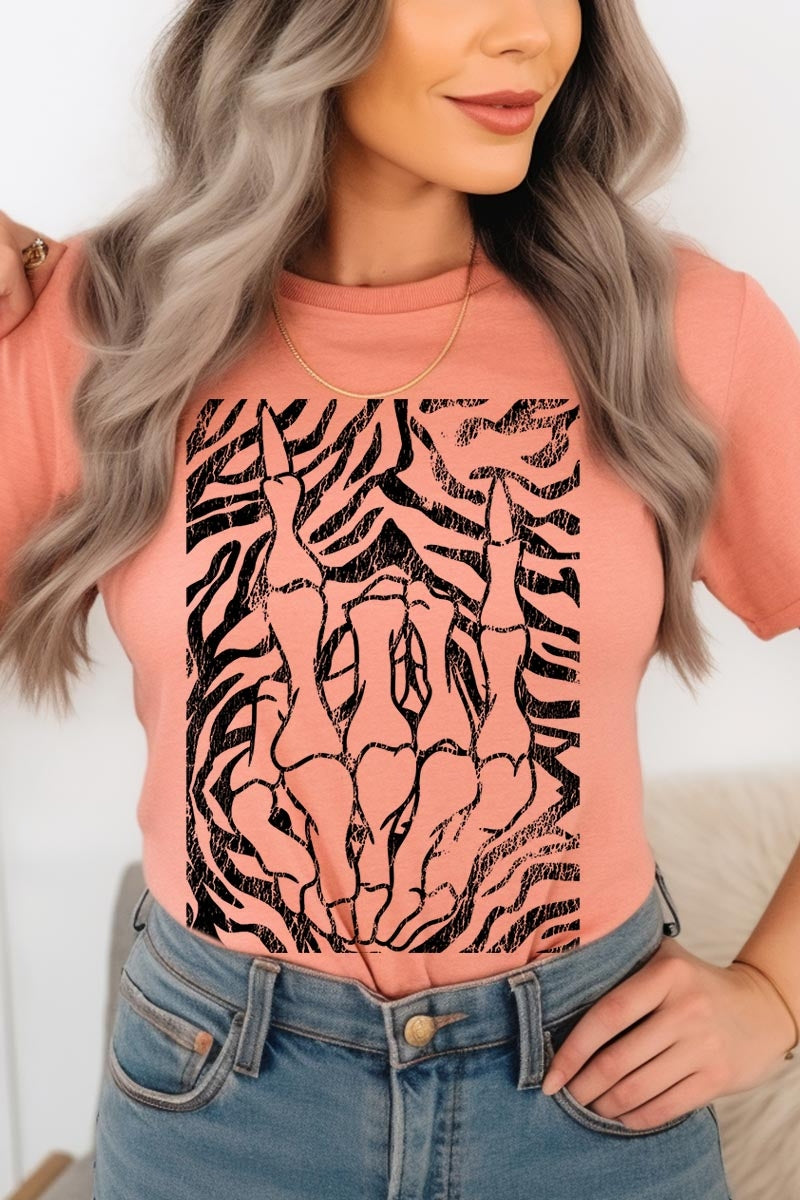 US3001-E3177 Skeleton Hands Zebra Graphic Tee $12.5