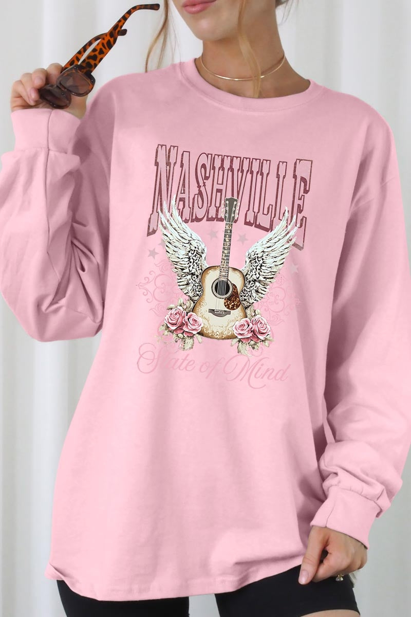 UL240-E3157 Nashville Rose Graphic Long Sleeve Tee $13.75