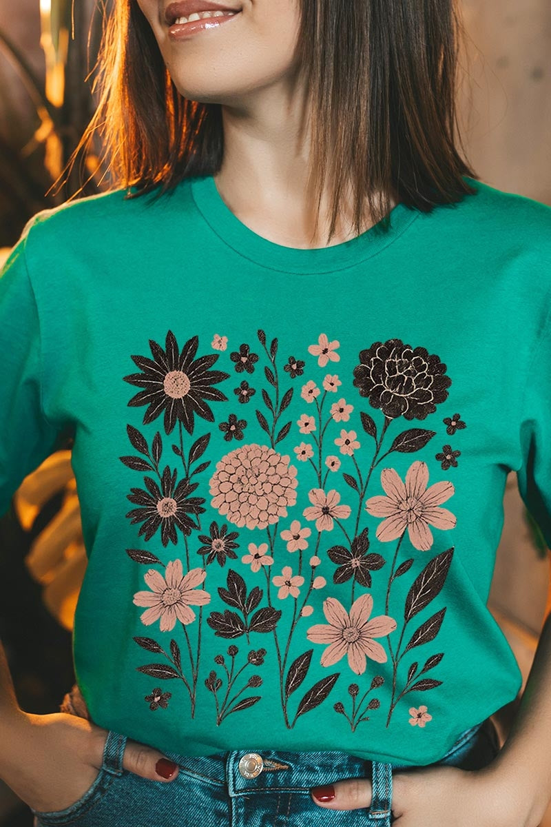 US3001P-E3178 Fall Floral Garden Graphic Plus Tee $16