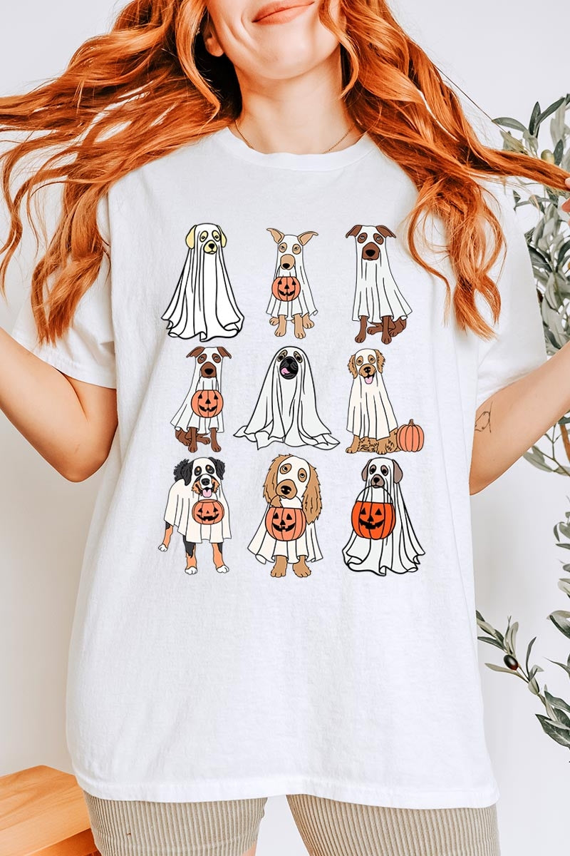 5000P-E3106 Halloween Ghost Dog Graphic Plus Heavy Cotton Tee $12.75