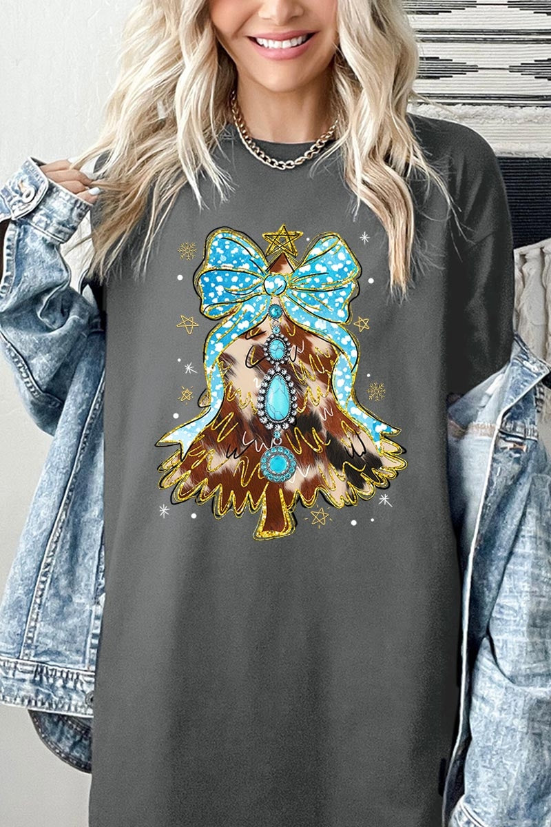5000-E3184 Turquoise Christmas Tree Graphic Heavy Cotton Tee $9