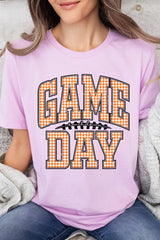US3001-E3129 Orange Gingham Game Day Graphic Tee $12.5
