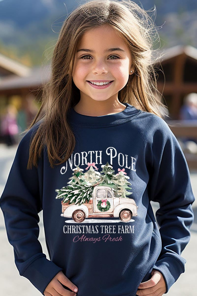 UL180B-E3174Z North Pole Christmas Kids Graphic Sweatshirt $20