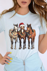 US3001-E3182 Christmas Horses Graphic Tee $12.5