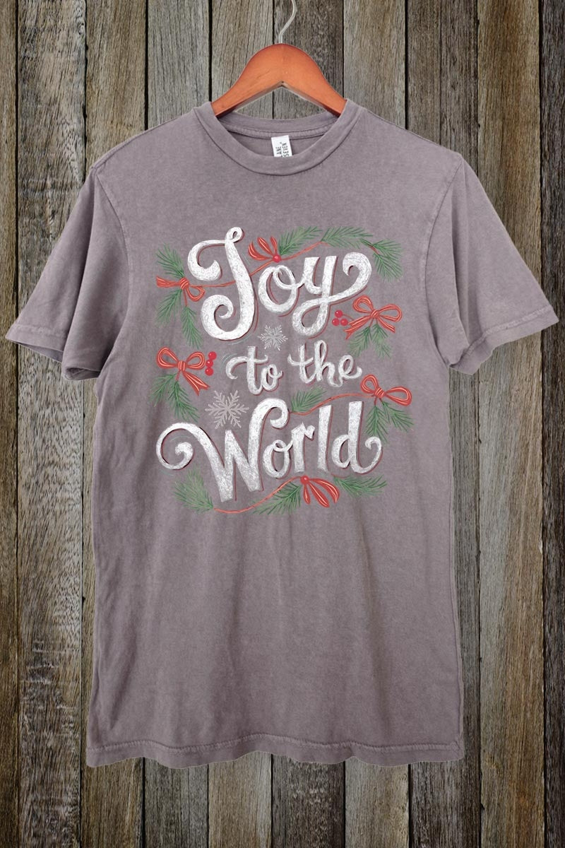 LS002-E3221 Joy to the World Christmas Graphic Vintage Tee $15.5