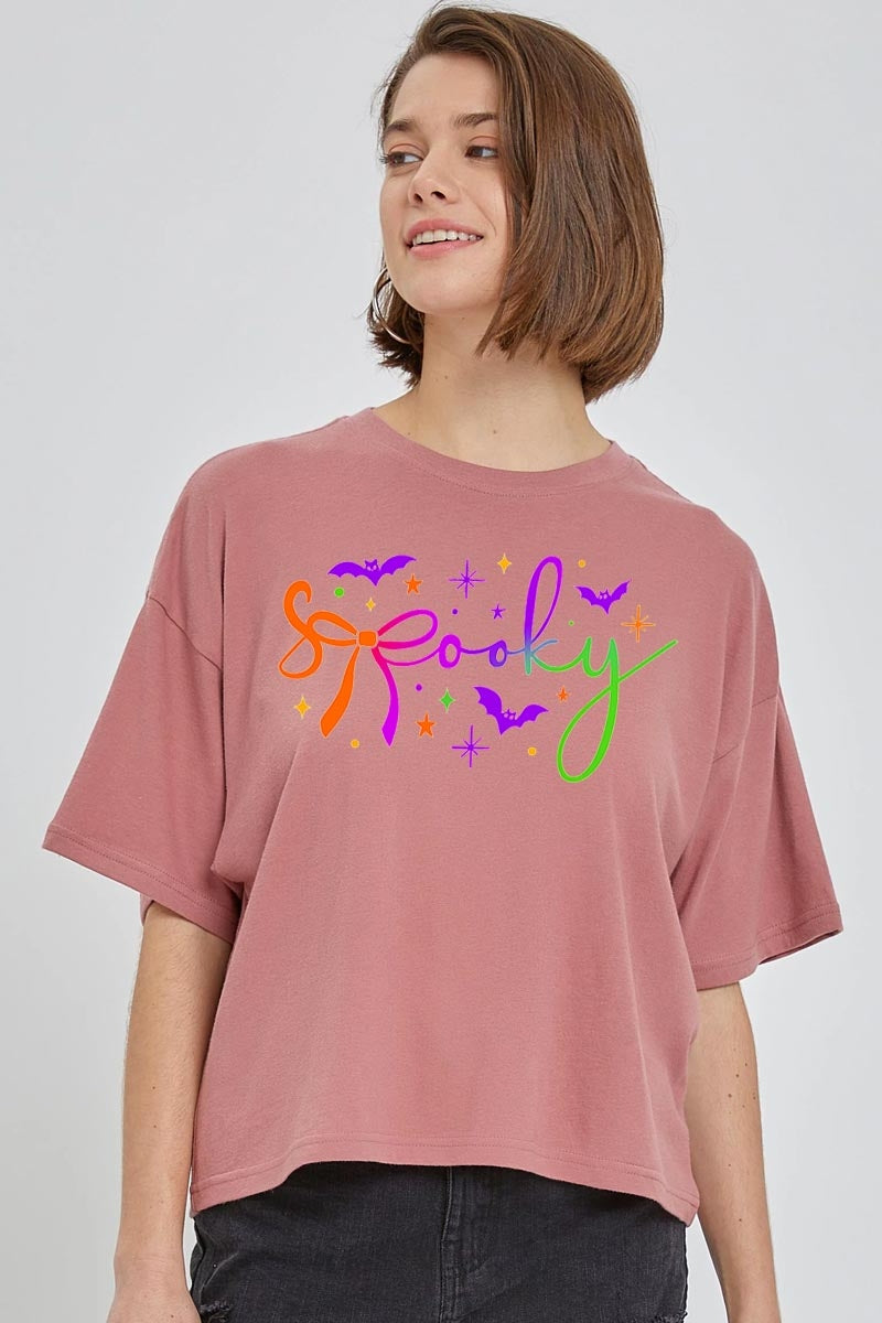 CTS-E3109 Spooky Halloween Graphic Relaxed Crop Top $11