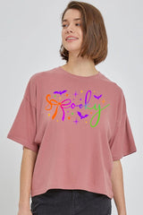CTS-E3109 Spooky Halloween Graphic Relaxed Crop Top $11
