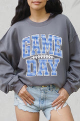 UL180-E3130 Blue Gingham Game Day Graphic Sweatshirt $20