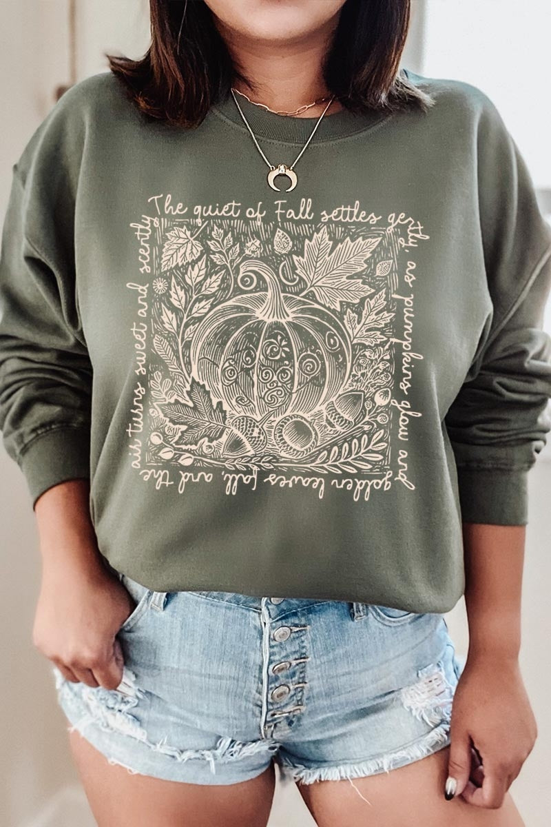 UL180-E3112 Fall Pumpkin Botanical Graphic Sweatshirt $20