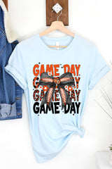 US3001P-E3088 Orange Black Football Game Day Bow Plus Tee $16