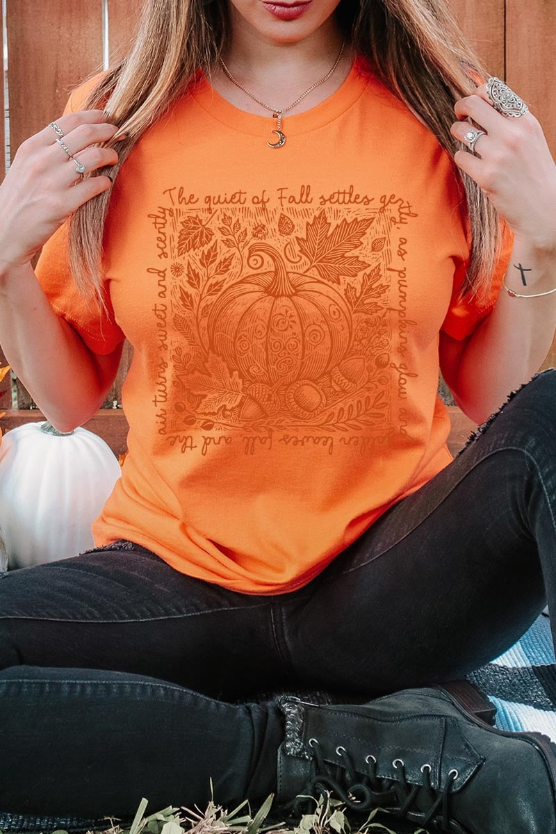 US3001-E3112 Fall Pumpkin Botanical Graphic Tee $12.5